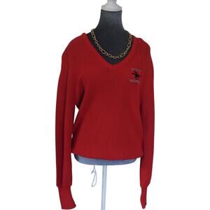 Vintage SIGNET Red Pullover Sweater Long Sleeve V-Neck Equastarian Quiet Luxury